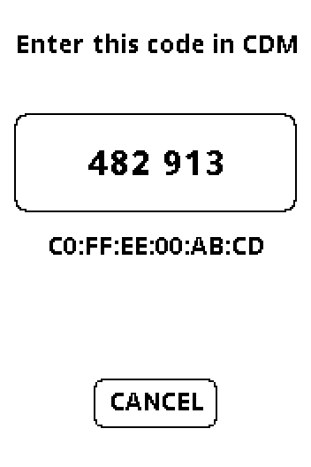 The badge showing "Enter this code in CDM" and the code 482 913