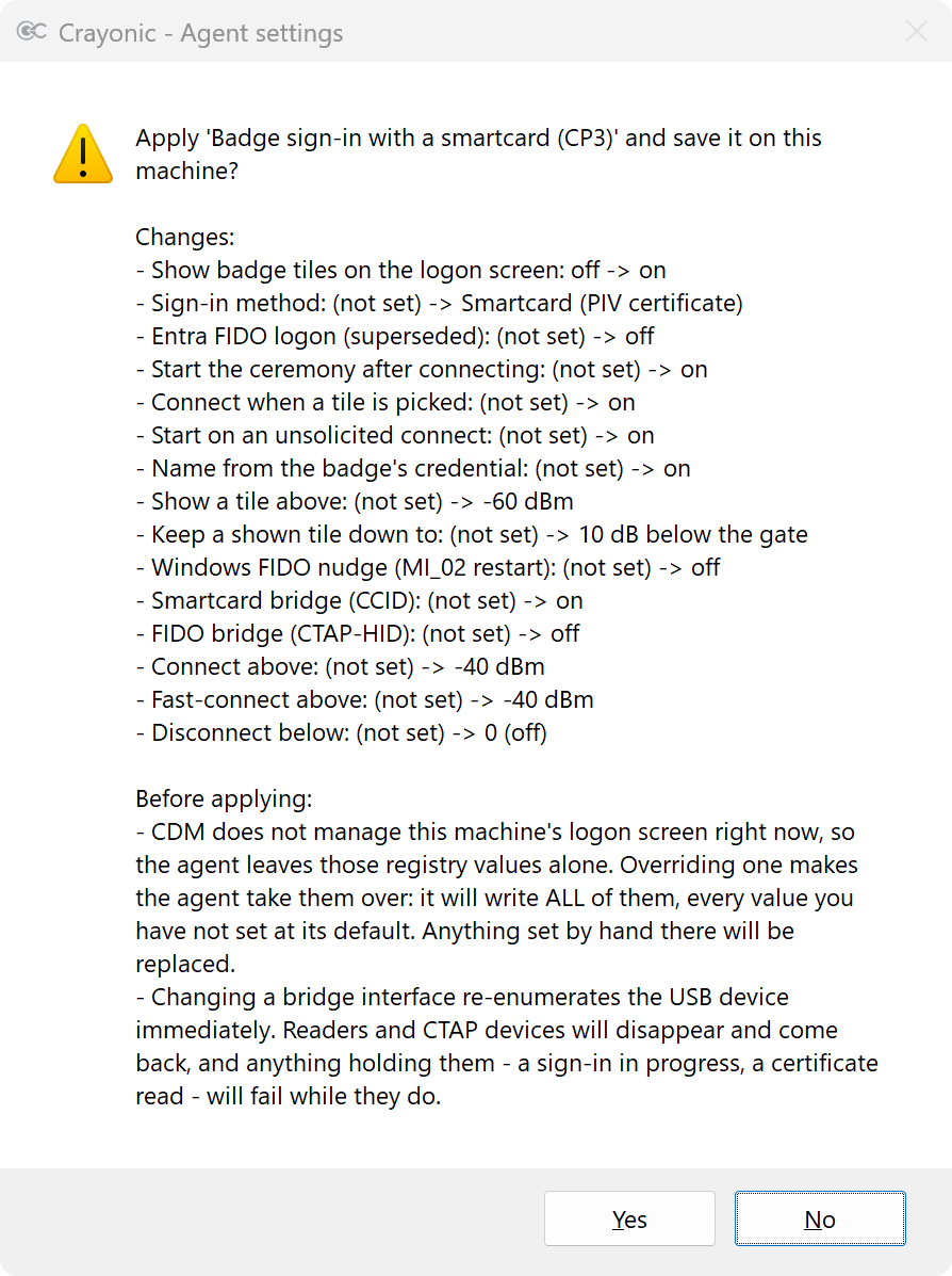 Confirmation dialog listing each value the preset changes and what applying it causes.